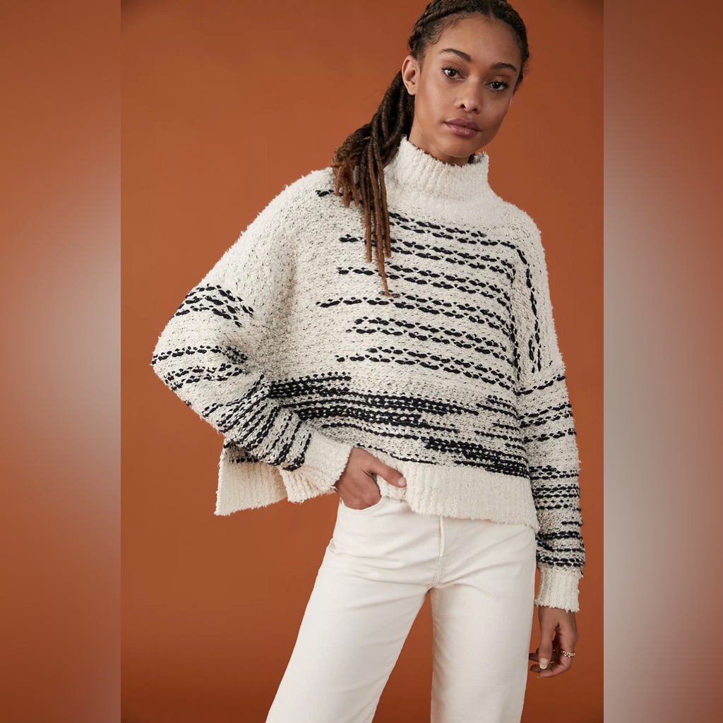 Pilcro By Anthropologie White And Black Turtleneck Sweater